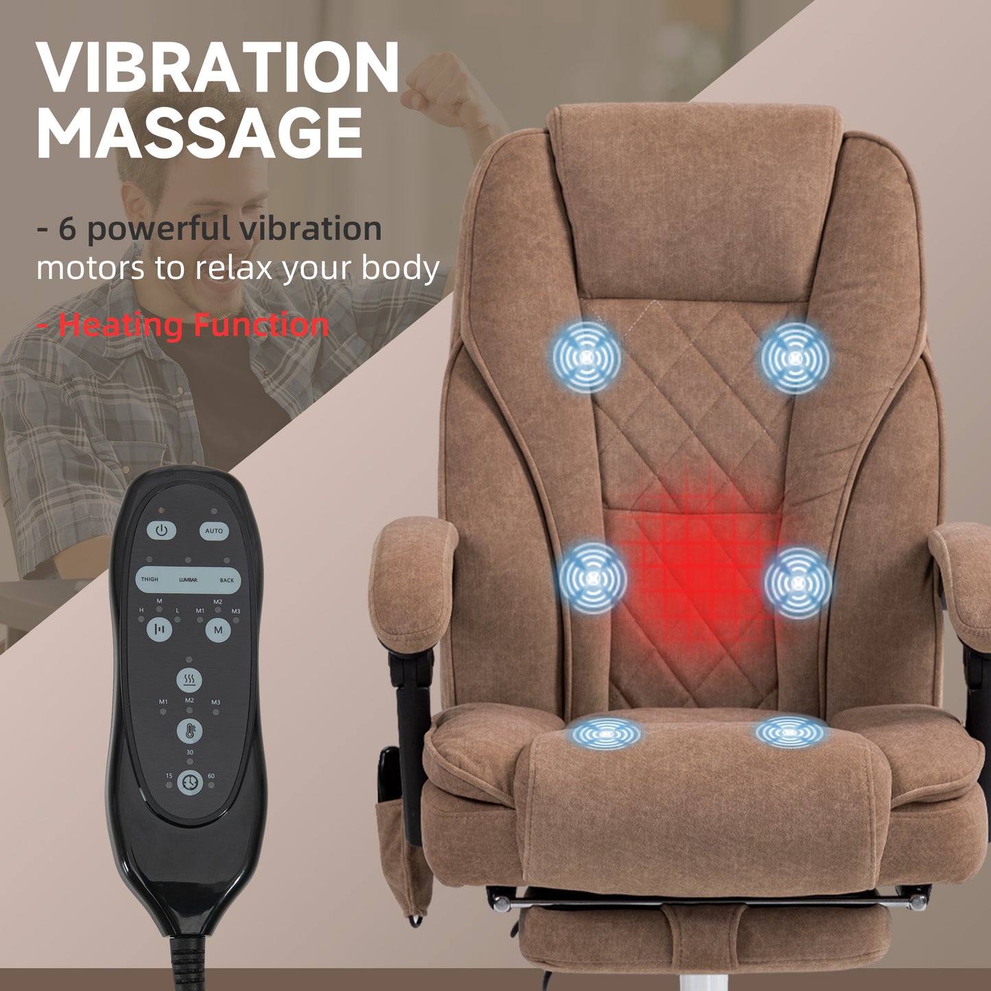 Heated Massage Office Chair with Reclining Function and Footrest, Brown