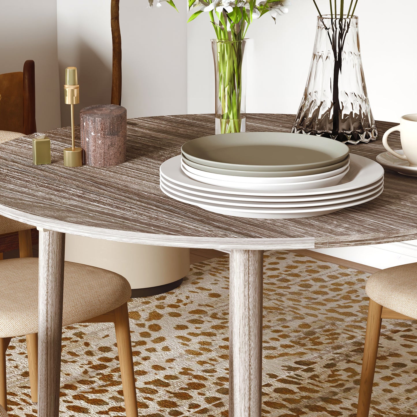 Grey Round Folding Kitchen Table with Drop Leaf