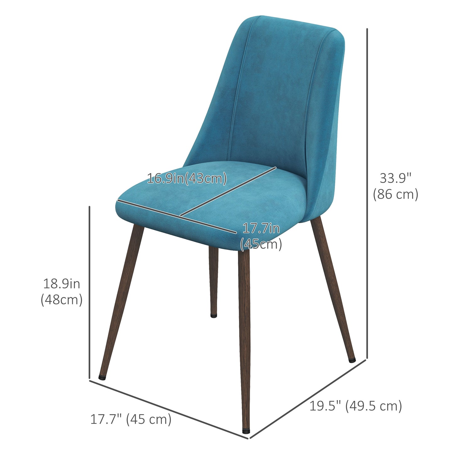 Velvet Dining Chairs with Wood Grain Steel Legs, Blue (Set of 4)