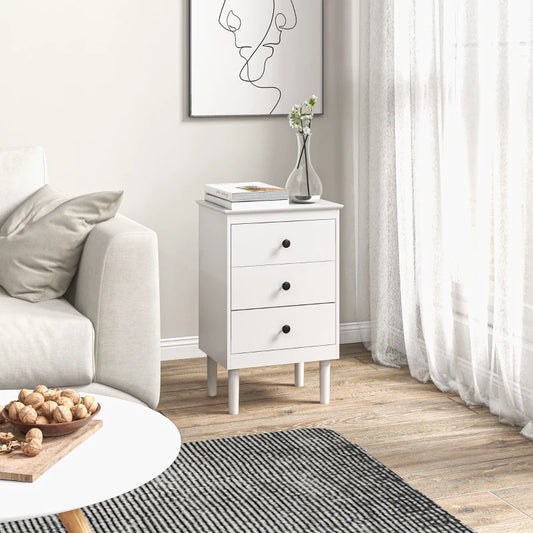 3-Drawer Modern Bedside Tables with Anti-Tip Design, White (Set of 2)