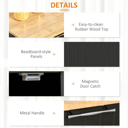 Rolling Kitchen Island Cart with Towel Rack and 2 Cabinets and 2 Drawers, Black