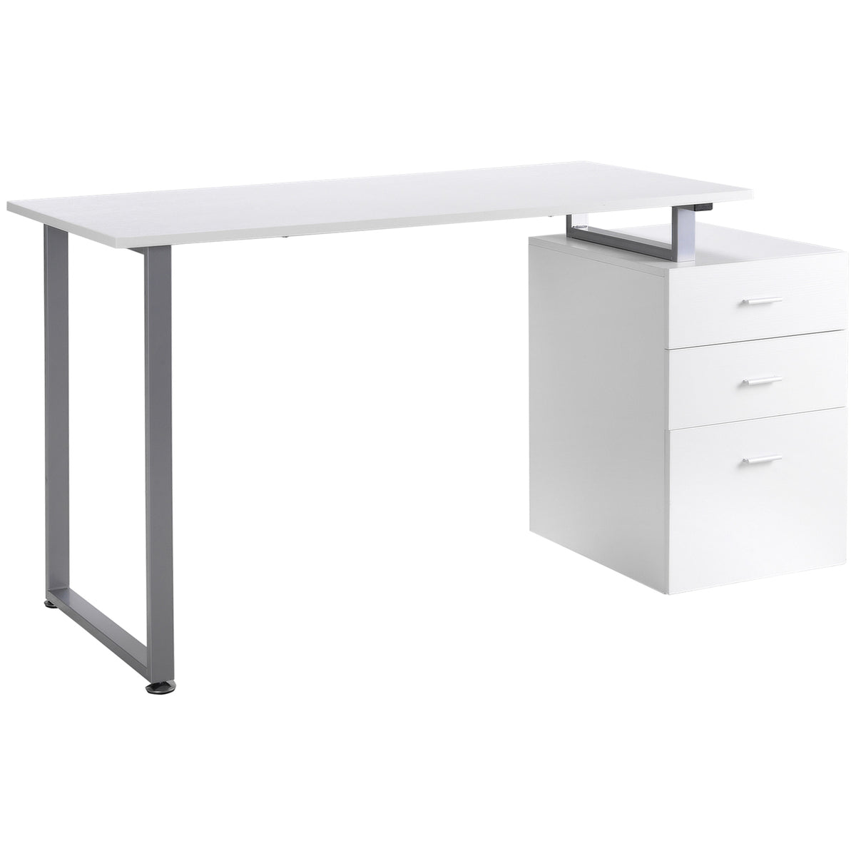 47" Computer Desk with Reversible 3-Drawer Cabinet, White