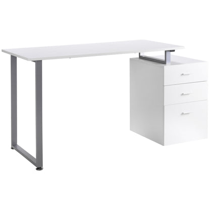 47" Computer Desk with Reversible 3-Drawer Cabinet, White