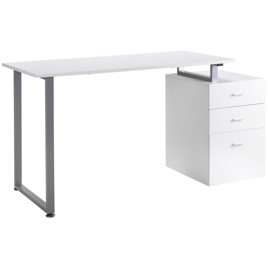 47" Computer Desk with Reversible 3-Drawer Cabinet, White
