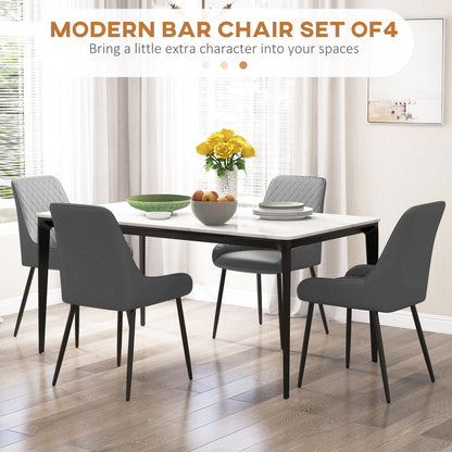 PU Leather Dining Chairs with Diamond Tufting and Metal Legs, Grey (Set of 4)