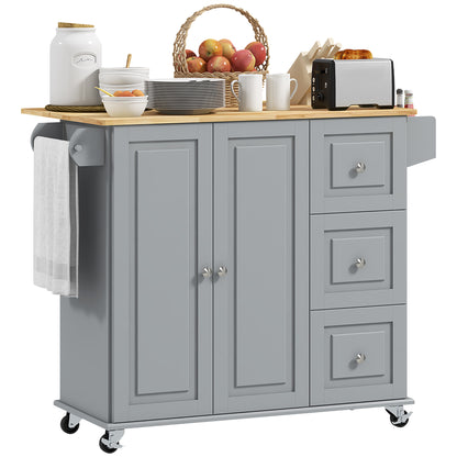 Rolling Kitchen Island Cart with Drop Leaf and Drawer, Grey