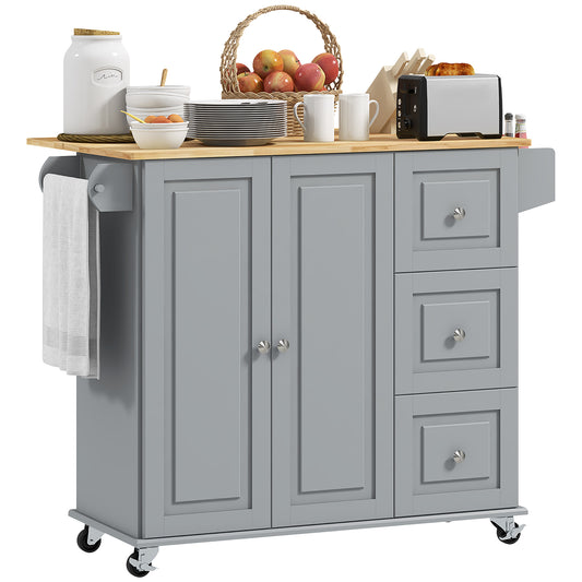 Rolling Kitchen Island Cart with Drop Leaf and Drawer, Grey