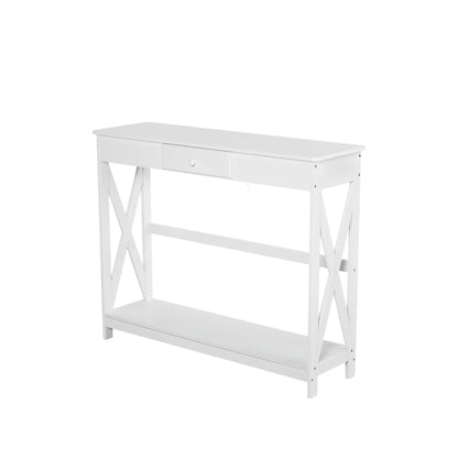 39" X-Design Console Table with Drawer and Storage Shelf, White