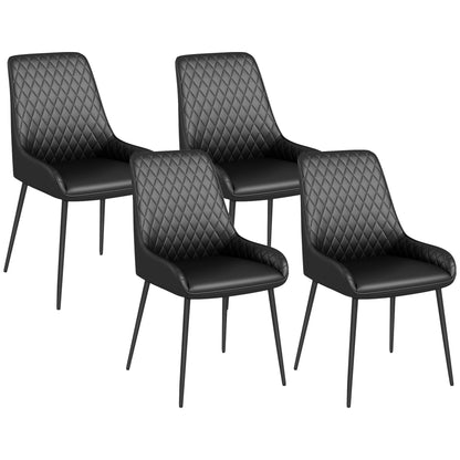 PU Leather Dining Chairs with Diamond Tufting and Metal Legs, Black (Set of 4)
