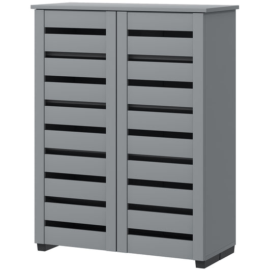 Slatted-Door Shoe Storage Cabinet, for 15 Pairs, Dark Grey