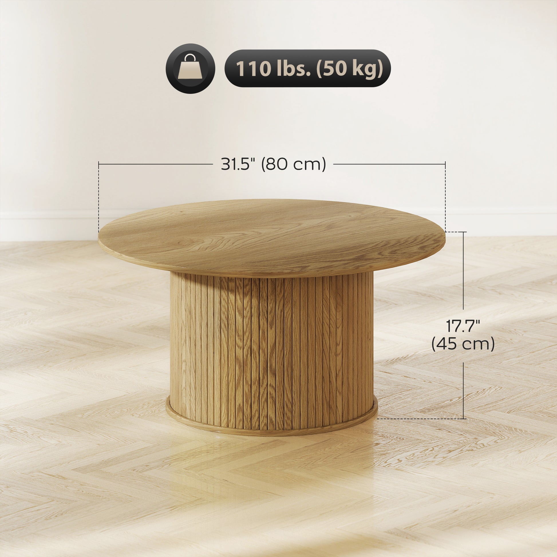 Modern Coffee Table with Storage Shelf, Oak