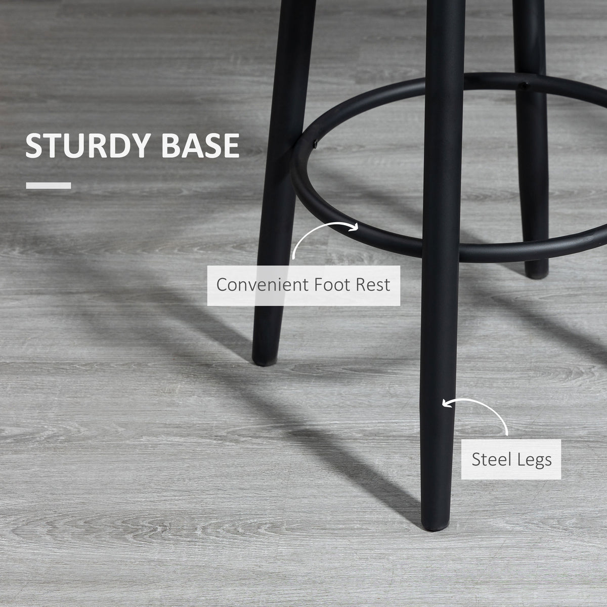 Bar Stools with Metal Legs and Footrest, Light Grey (Set of 2)