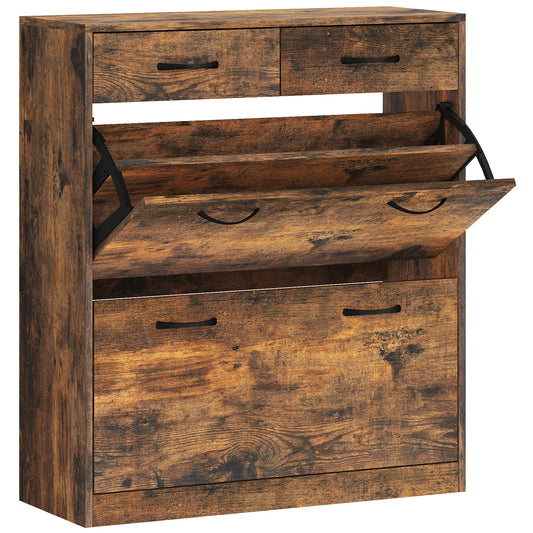 Slim Shoe Storage Cabinet, for 12 Pairs, Rustic Brown