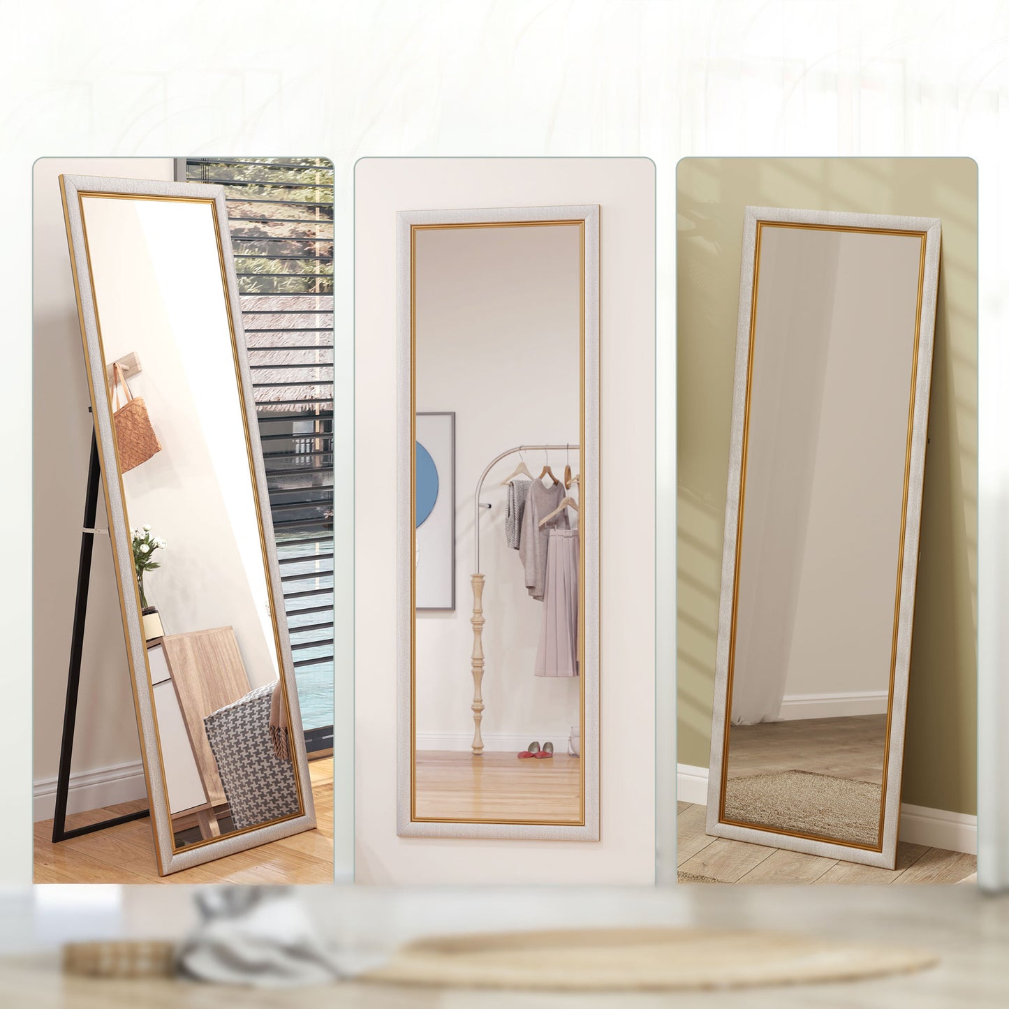 Full Length Floor Mirror with Silver Frame, 64" x 21", Versatile Standing, Leaning or Wall Mount