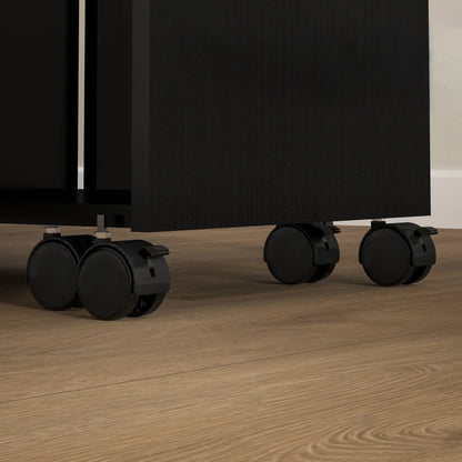 Extendable Drop Leaf Dining Table with Storage - Black Wood Grain