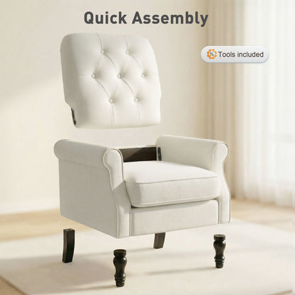 Upholstered Accent Chair with Pillow, Cream White