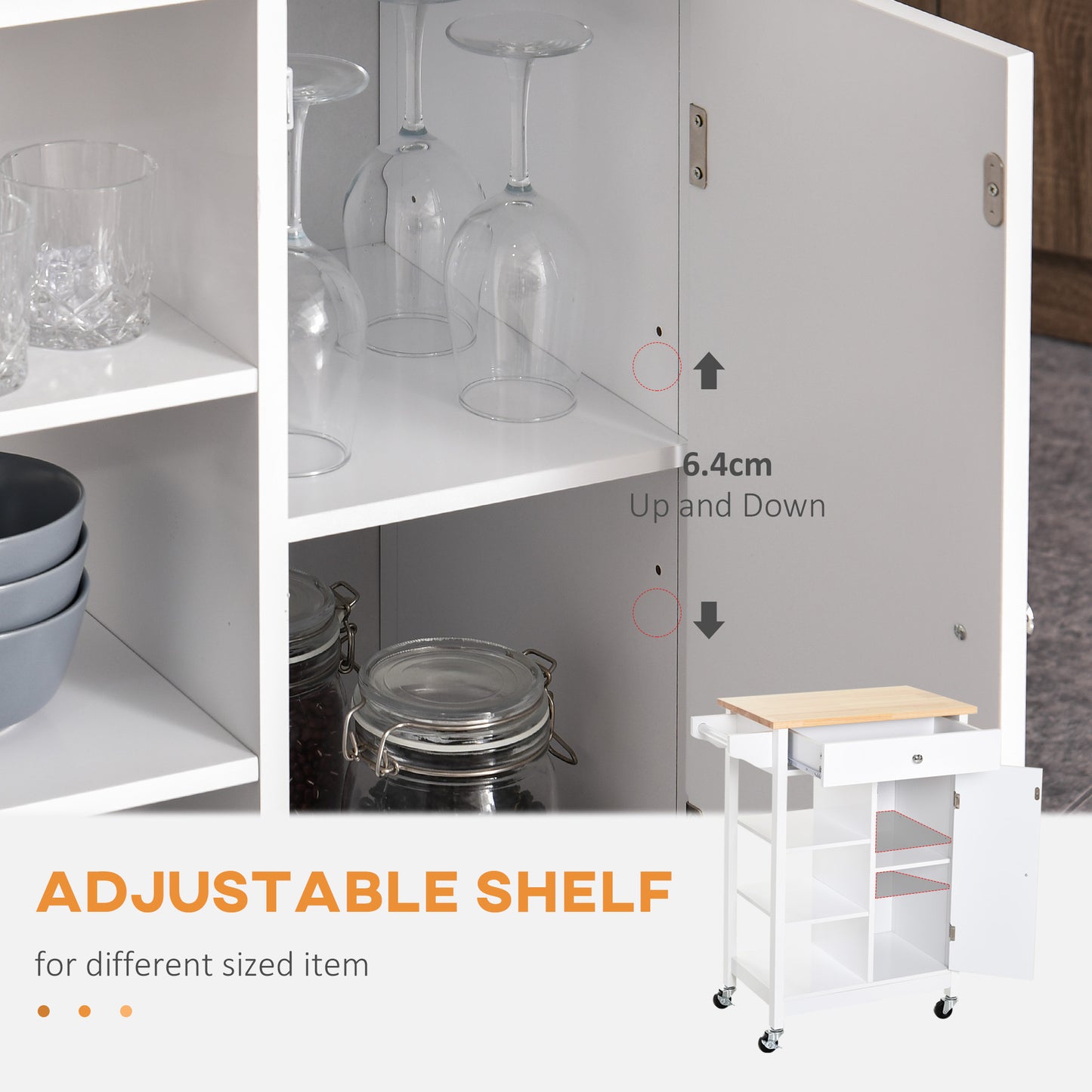 Modern Rolling Kitchen Island Cart with Natural Wood Top