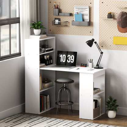47" Computer Desk with Bookshelf and Storage Shelves, White
