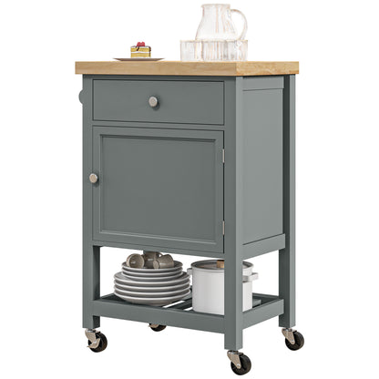 Rolling Kitchen Island Cart with Wood Top and Towel Rack and Drawer, Grey