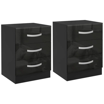 High Gloss 3-Drawer Nightstands, Black (Set of 2)