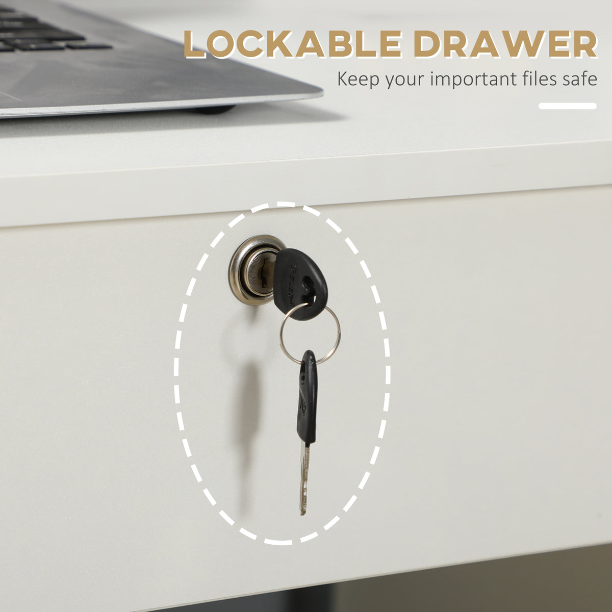 43" Computer Desk with Lockable Drawer and Storage, White