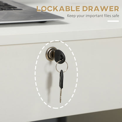 43" Computer Desk with Lockable Drawer and Storage, White