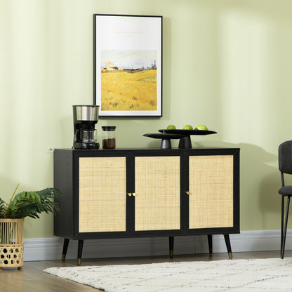 Boho Sideboard Cabinet with Rattan Doors, Black