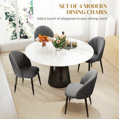 Upholstered Dining Chairs with Shell Backrest and Metal Legs, Dark Grey (Set of 4)