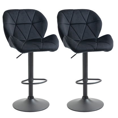 Velvet-Touch Adjustable Height Bar Stools with Diamond Tufting, Black (Set of 2)