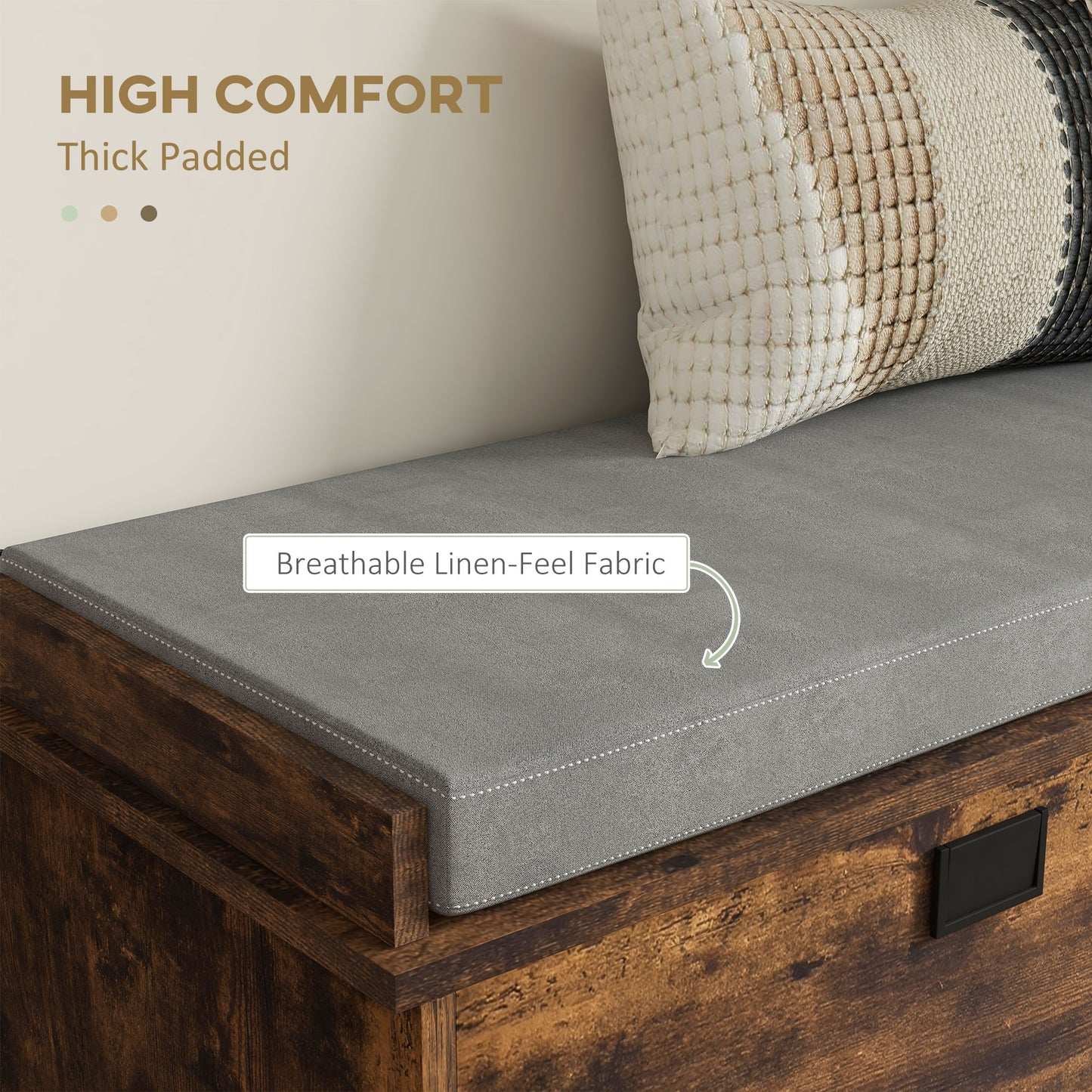 Upholstered Shoe Storage Bench with Flip Drawer and Side Rack for 6 Pairs, Rustic Brown