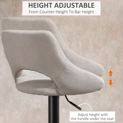 Adjustable Height Swivel Bar Stools with Linen Upholstery, Cream (Set of 2)