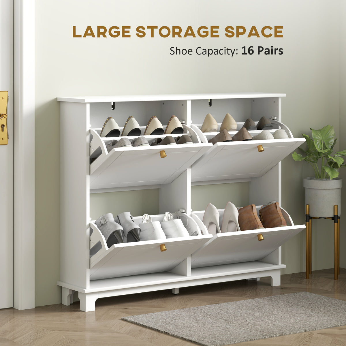 Slim Shoe Storage Cabinet, White