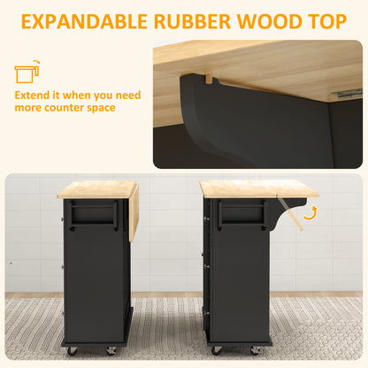 Rolling Kitchen Island Cart with Drop Leaf and Drawer, Black