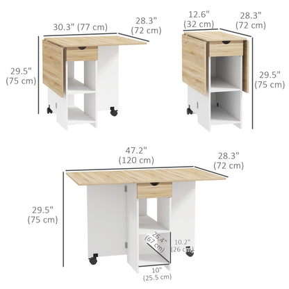 Folding Dining Table with Drawer and Storage Shelves - Oak