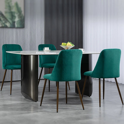 Velvet Accent Dining Chairs with Wood Grain Steel Legs, Green (Set of 4)