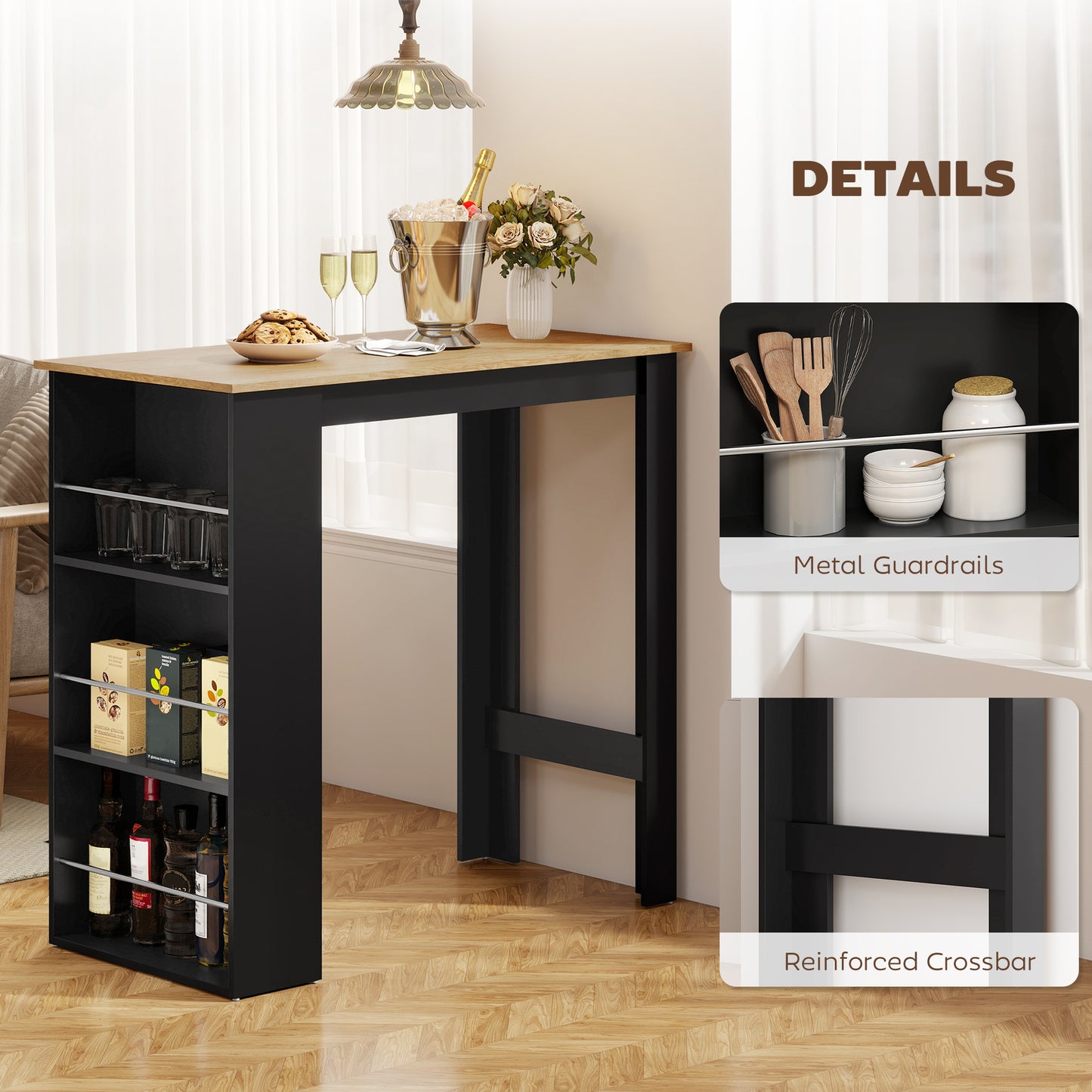 Round Drop-Leaf Dining Table with Storage Shelf, White and Natural Wood