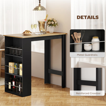 Round Drop-Leaf Dining Table with Storage Shelf, White and Natural Wood
