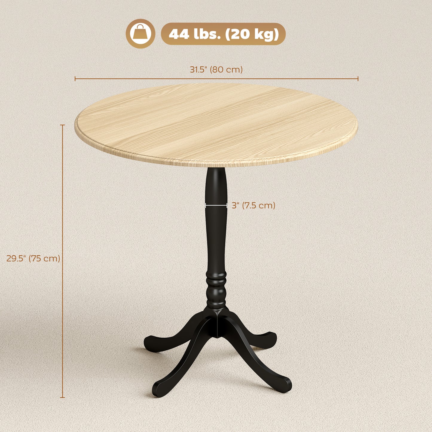 Round Dining Table with Wood Grain Finish, Natural Wood