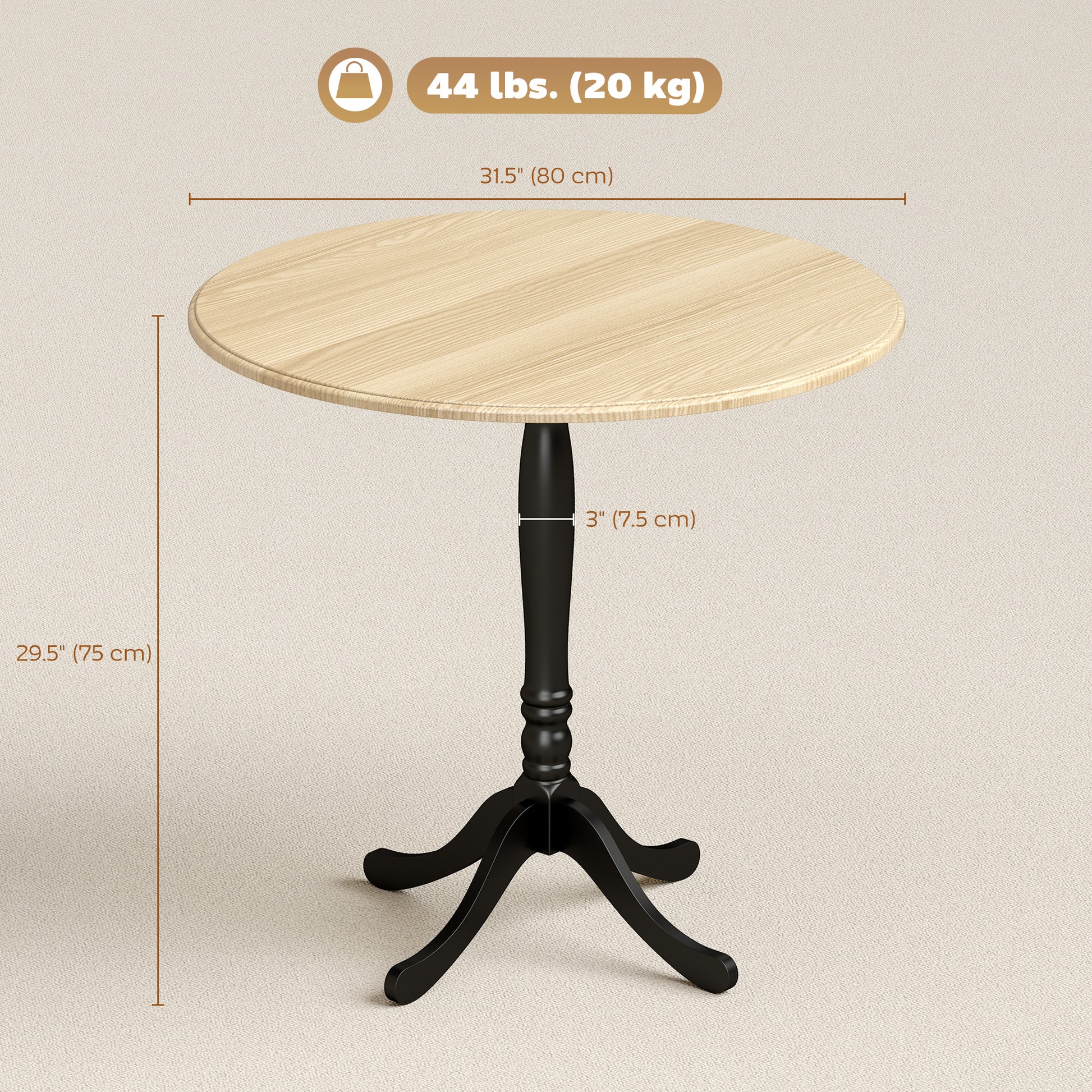 Round Dining Table with Wood Grain Finish, Natural Wood