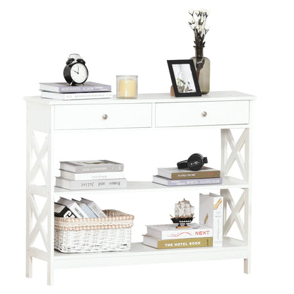 39" Console Table with X-Frame Design and Storage Drawers, White