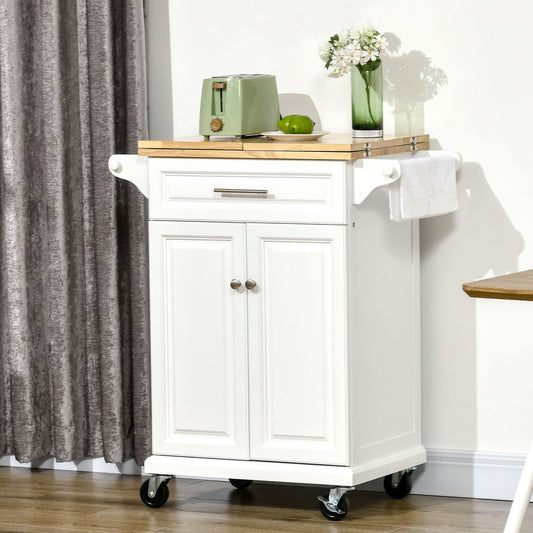 Kitchen Island Cart with Extended Counter, Drawer Cabinet and Towel Racks, White