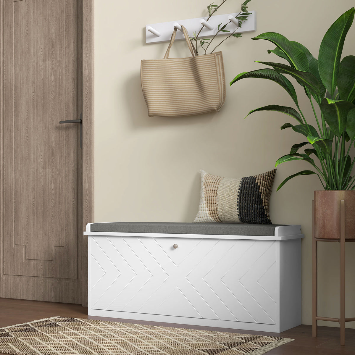 Shoe Storage Bench with Flip Drawer for 8-10 Pairs, White