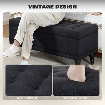 Upholstered End-of-Bed Bench with Wood Legs, Black