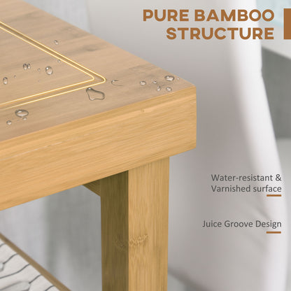 Bamboo Rolling Kitchen Island Trolley with Drawers and Shelves