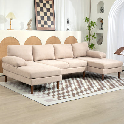 U-Shaped Sectional Sofa with Double Chaise Lounge, Beige