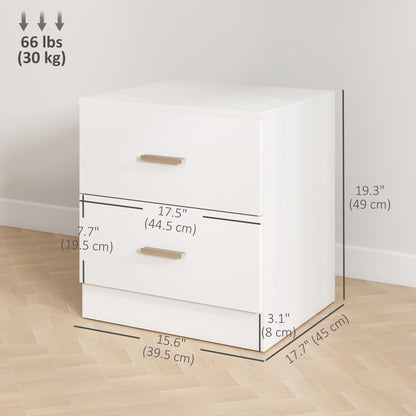 Modern Bedside Table with 2 Storage Drawers, White