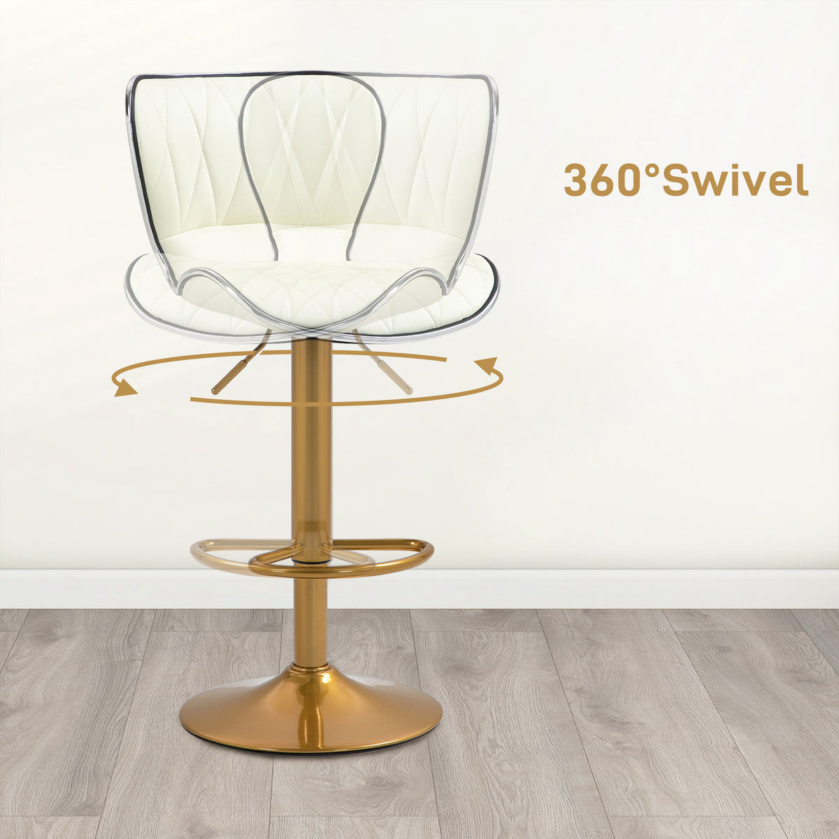 Adjustable Swivel Bar Stools with PU Leather Upholstery, Cream White (Set of 2)