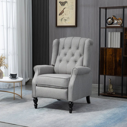 Manual Reclining Chair with Button Tufted Backrest, Light Grey