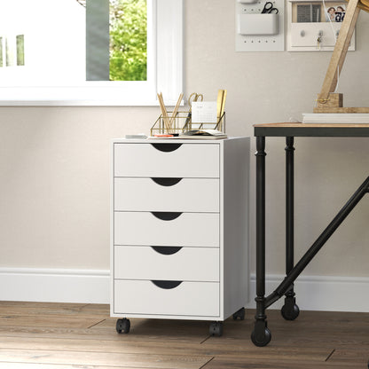 File Cabinet with 5 Drawer Wheels, 15.7" x 15.7" x 26.4", White
