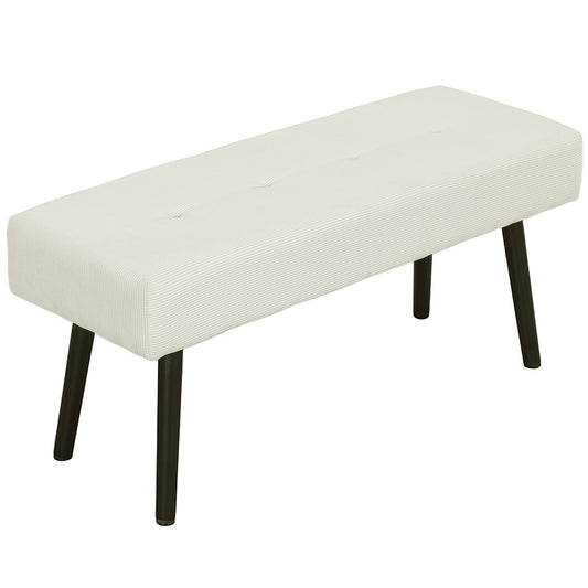 39" Corduroy Upholstered Ottoman Bench, Cream White